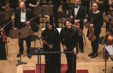 Reena Esmail and conductor Mei-Ann Chen at the end of the Chicago Sinfonietta’s ‘Hear Me Roar’ concert of works by female composers