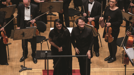 Reena Esmail and conductor Mei-Ann Chen at the end of the Chicago Sinfonietta’s ‘Hear Me Roar’ concert of works by female composers