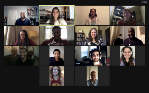 a tiled image of 14 people on a zoom session